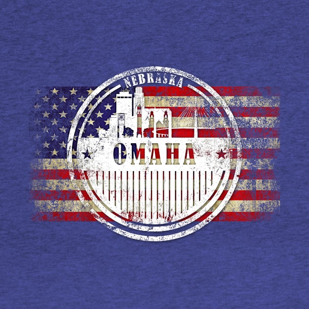 US flag with silhouette Omaha City by DimDom